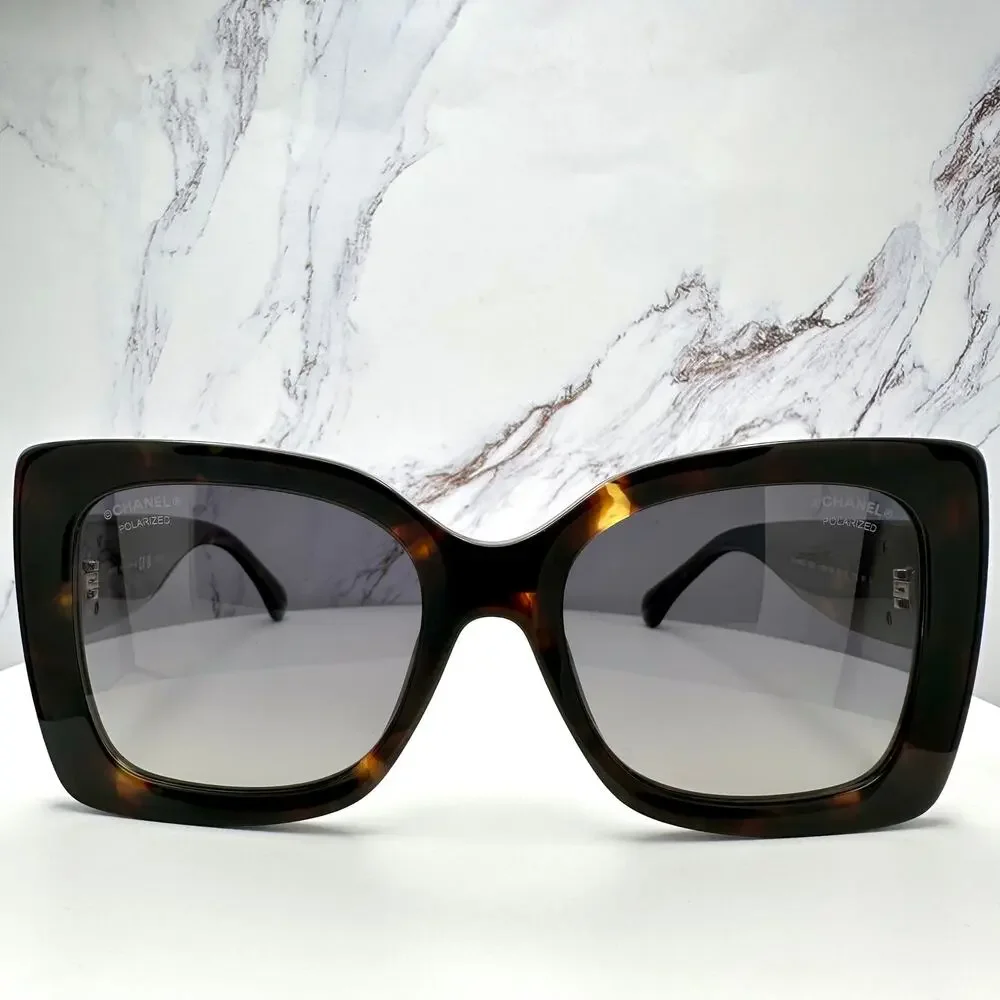 Chanel Black Tortoiseshell Oversized Sunglasses with Gold CC Logo